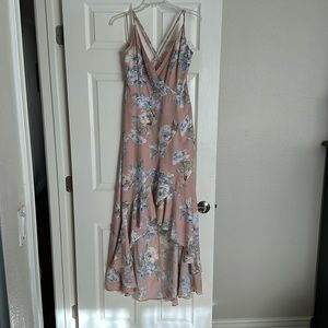 Dusty florals high low wrap dress